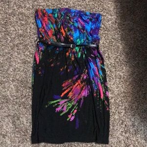 Strapless belted mini dress